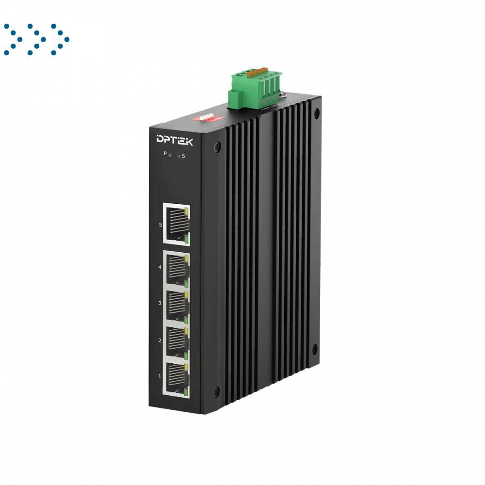 Коммутатор промышленный неуправляемый: 5*10/100/1000Base-T RJ45 ports, Dual redundant DC12-58V input, Din-rail installation. Operation temperature -40°C to 75°C