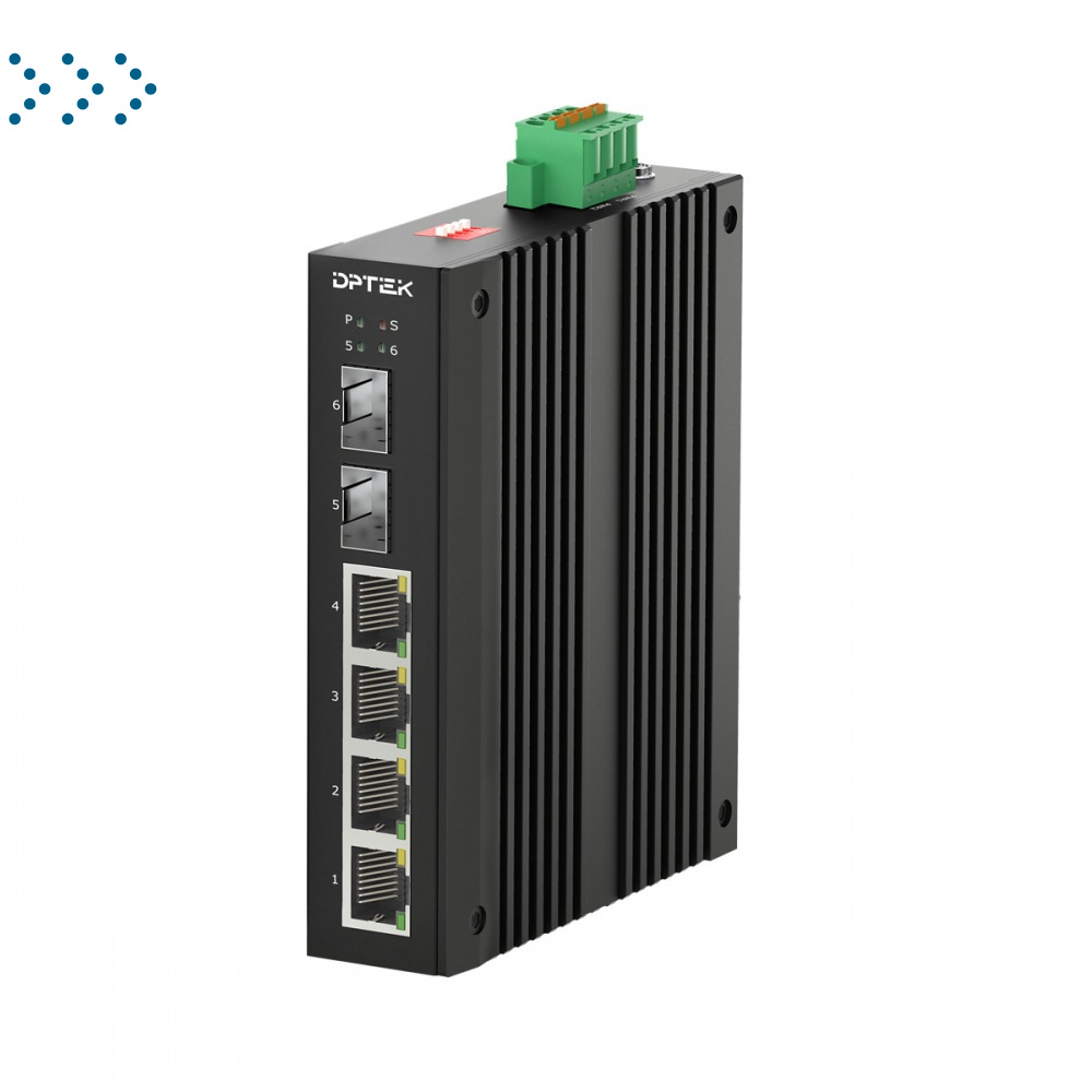 Коммутатор промышленный неуправляемый с РоЕ+: 4*10/100/1000Base-T RJ45 PoE ports and 2*1000Base-X SFP slots, Dual redundant DC44-57V input, Din-rail installation, complies with IEEE802.3af, IEEE802.3at standard. Operation temperature -40°C to 75°C