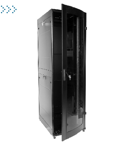 Шкаф телекоммуникационный напольный ПРОФ универсальный 42U (600x1000) дверь стекло, чёрный, в сборе