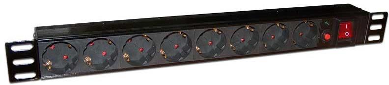 Блок розеток TWT 19" 8 шт., 10A 250V, Шнур питания 3.0 м