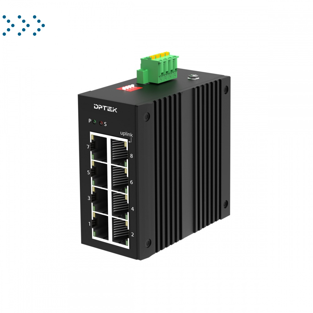 Коммутатор промышленный неуправляемый: 8*10/100/1000Base-T RJ45 ports, Dual redundant DC12-58V input, Din-rail installation. Operation temperature -40°C to 75°C