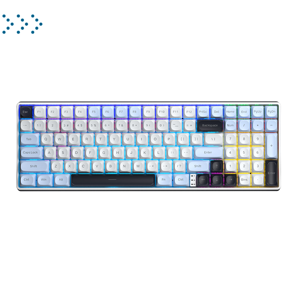 Механическая клавиатура  AULA S100Pro Blue-White-Black Варианты подключения: BT, 2,4 Ггцб Проводное; RGB подсветка, DC 5В, Размеры: 369,96x126,56x40,65 мм, Совместимость: WIN XP/7/8/10/Android/IOS/MAC