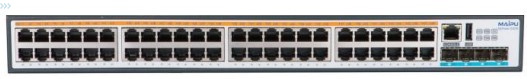 48-Port 100/1000M electric interfaces, 4-Port 10G SFP+ interfaces, One Extension Slot, Dual Power Slots