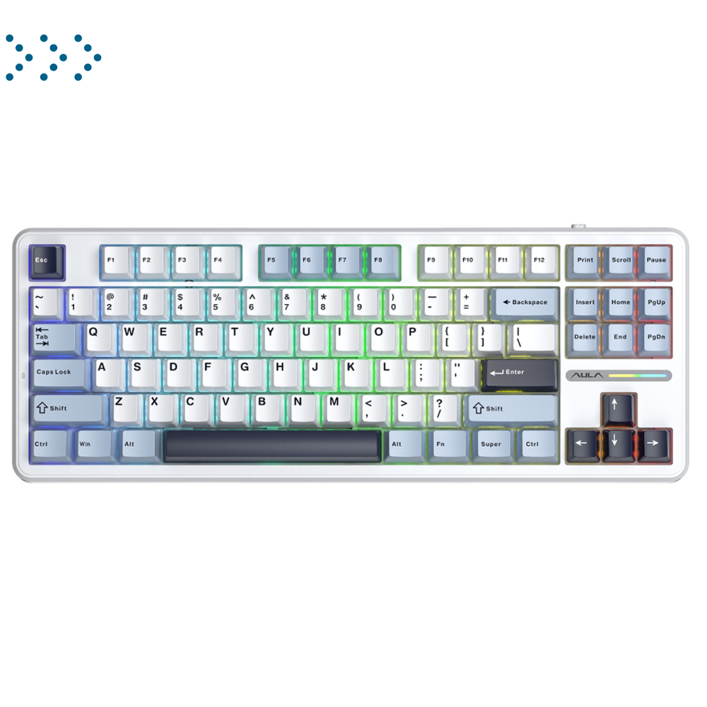 Механическая клавиатура  AULA F87 3in1 (BT, 2.4 GHz, Wired) Blue-White-Purple Количество клавиш: 87, Мультимедия кнопки (совмещенные), Интерфейс заряда/проводного подключения: Type-C (Кабель USB-A - Type-C в комплекте), Варианты подключения: Проводное, Bl