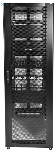 Шкаф серверный ПРОФ напольный 42U (600x1200) дверь перфор., задние двойные перфор., черный, в сборе