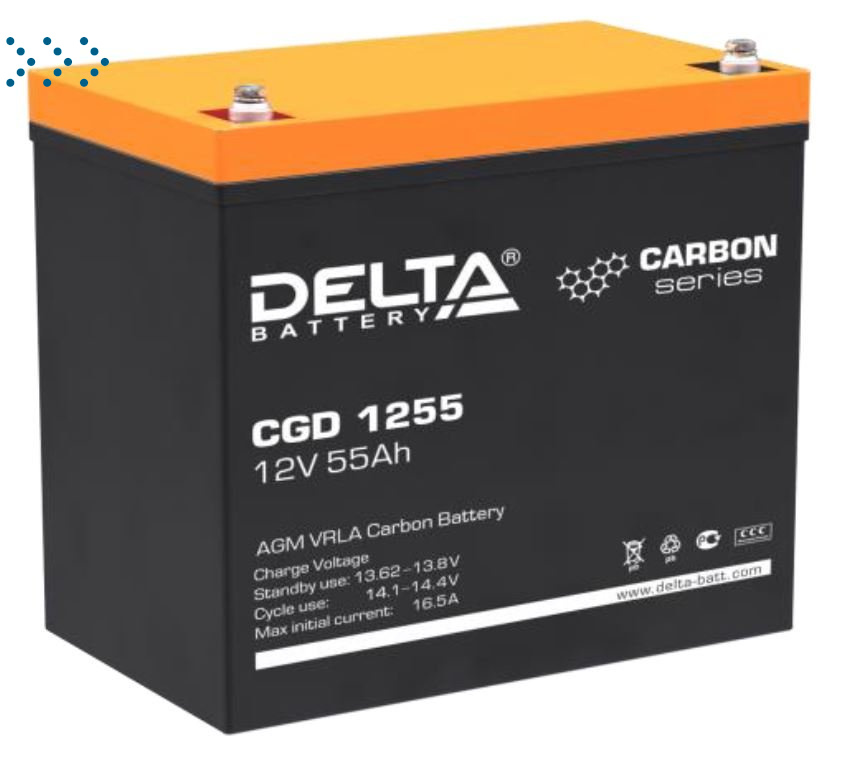 Аккумуляторная батарея  CGD 1255 Delta (12 В, 55 Ач, Болт М6, 15 лет, AGM+Carbon, 230*138*205 мм (Д*Ш*В), 18,1 кг.)