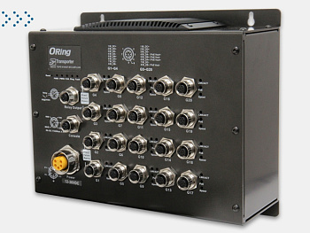 Коммутатор промышленный ORing EN50155 20-port managed Gigabit PoE Ethernet switch with 16x10/100/1000Base-T(X) P.S.E. and 4x10/100/1000Base-T(X), X-coded M12 connector and 2xbypass included, 24VDC power inputs