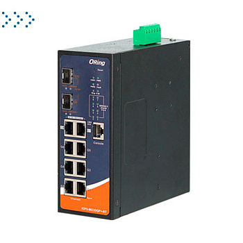 Коммутатор промышленный управляемый L2 ORing 6x10/100/1000TX (RJ-45) PoE++(90W), 2x10/100/1G/2.5GTX (RJ-45) PoE++(90W) 2x1G/10G (SFP+), 2х50~57VDC, монтаж на DIN-рейку, рабочая температура -40…+70°С, Поддержка резервирования Ethernet O-Ring, O-Chain