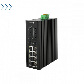 Коммутатор промышленный неуправляемый: 8*10/100/1000Base-T RJ45 ports and 8*1000Base-X SFP slots, Dual redundant DC12-58V input, Din-rail installation. Operation temperature -40°C to 75°C